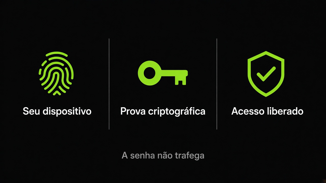 Três passos: seu dispositivo, prova criptográfica e acesso liberado