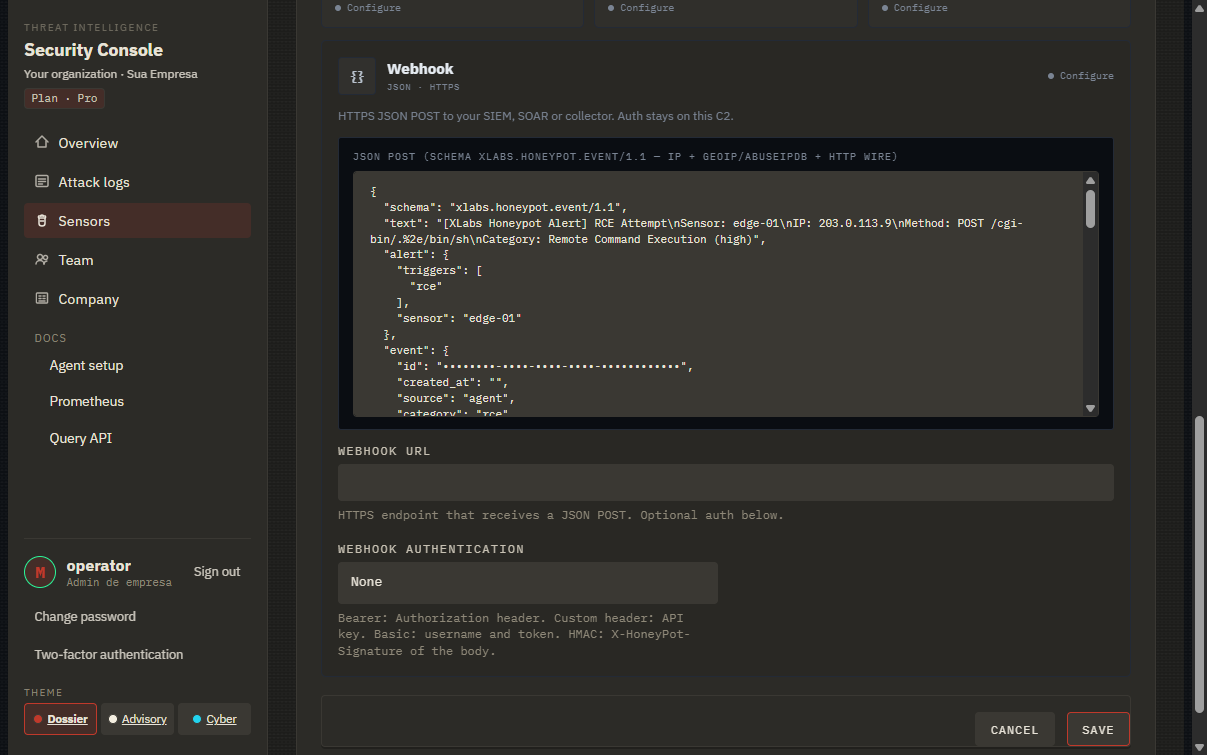 Formato do payload canonical