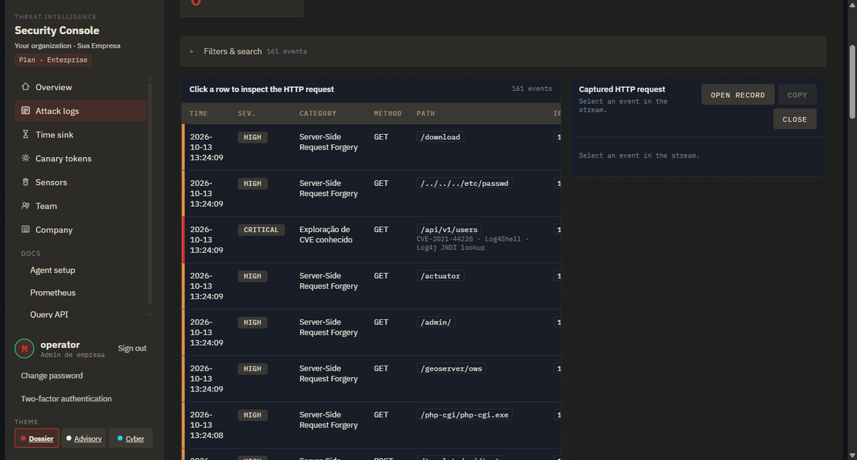 Attack logs com dados reais